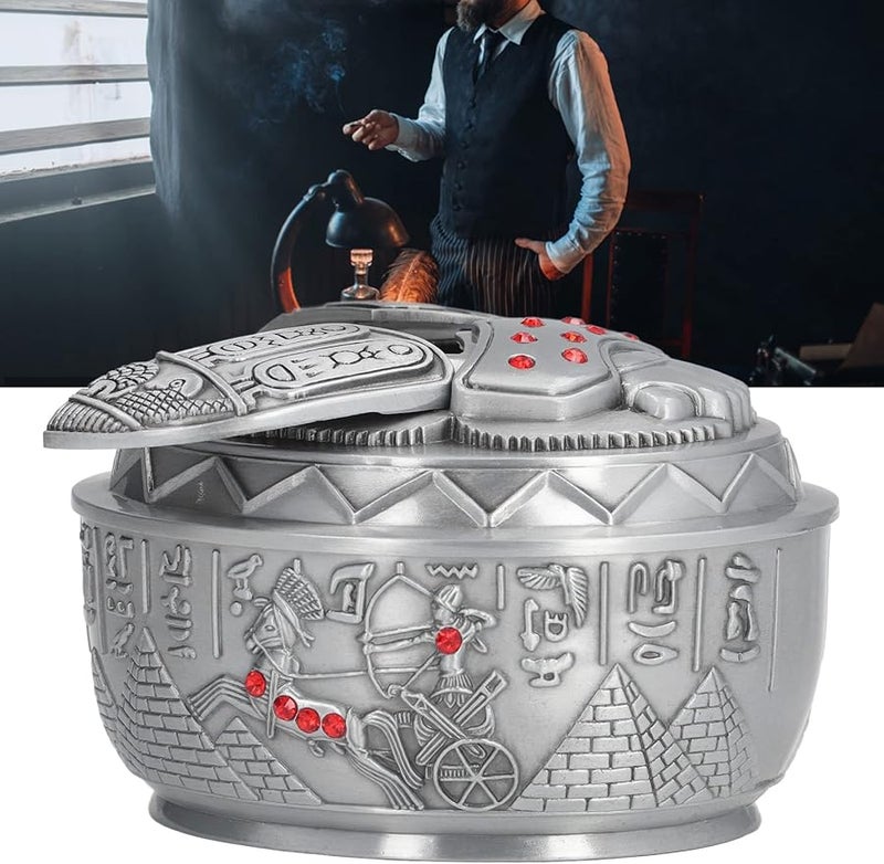 Vintage Zinc Alloy Windproof Cigar Ashtray With Lid For Home Office Desktop Decoration Gift 10x8x6 2cm - Image 2